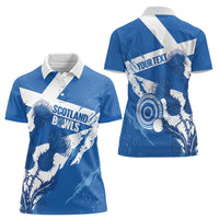 Personalised Scotland Lawn Bowls Women Polo Shirt Scottish Thistle Grunge Flag Style - Wonder Print Shop
