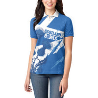 Personalised Scotland Lawn Bowls Women Polo Shirt Scottish Thistle Grunge Flag Style - Wonder Print Shop
