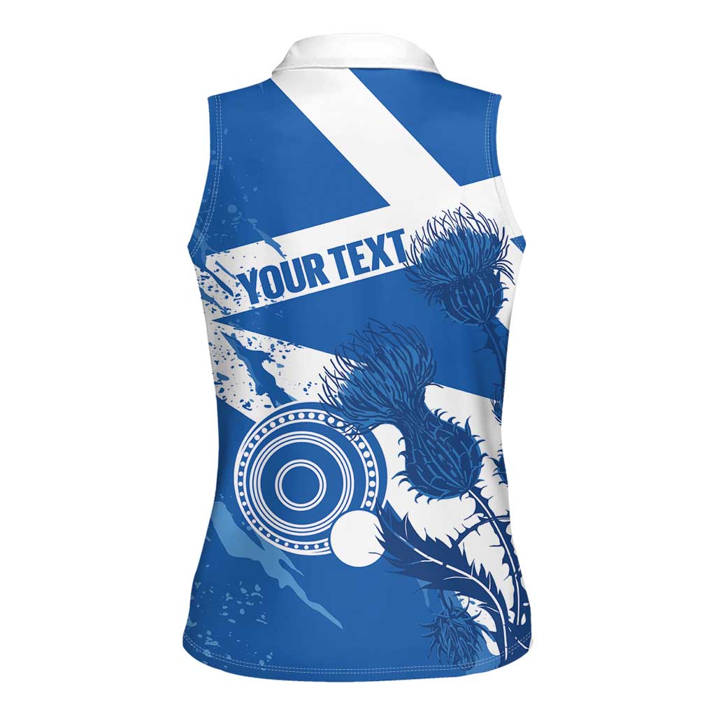 Personalised Scotland Lawn Bowls Women Sleeveless Polo Shirt Scottish Thistle Grunge Flag Style - Wonder Print Shop