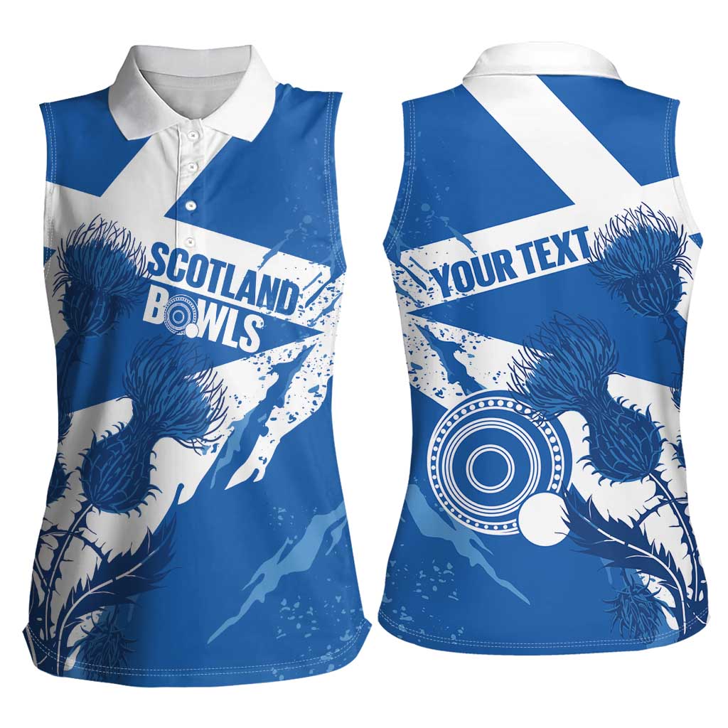 Personalised Scotland Lawn Bowls Women Sleeveless Polo Shirt Scottish Thistle Grunge Flag Style - Wonder Print Shop