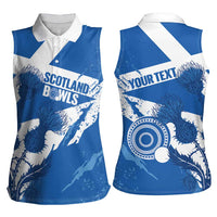 Personalised Scotland Lawn Bowls Women Sleeveless Polo Shirt Scottish Thistle Grunge Flag Style - Wonder Print Shop