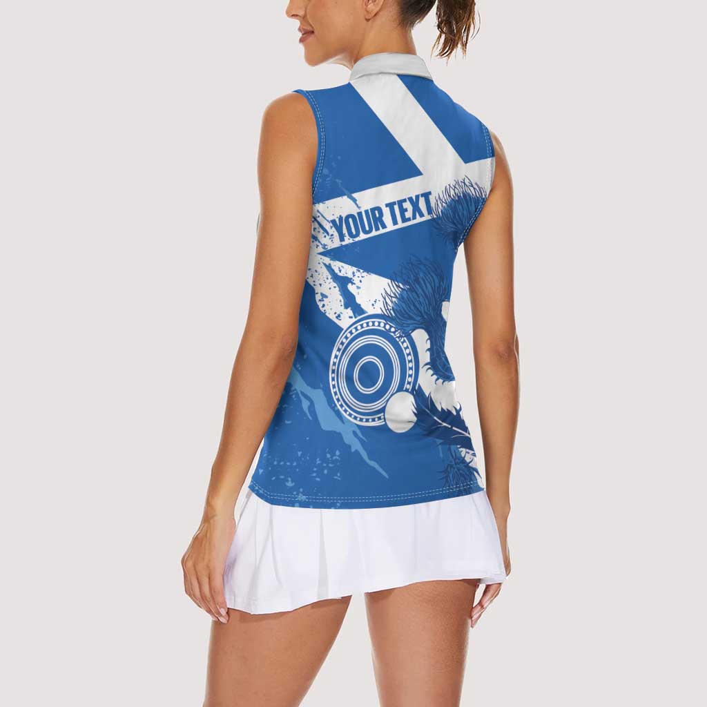 Personalised Scotland Lawn Bowls Women Sleeveless Polo Shirt Scottish Thistle Grunge Flag Style - Wonder Print Shop