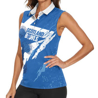 Personalised Scotland Lawn Bowls Women Sleeveless Polo Shirt Scottish Thistle Grunge Flag Style - Wonder Print Shop