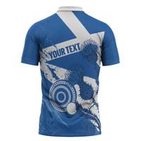 Personalised Scotland Lawn Bowls Zipper Polo Shirt Scottish Thistle Grunge Flag Style - Wonder Print Shop