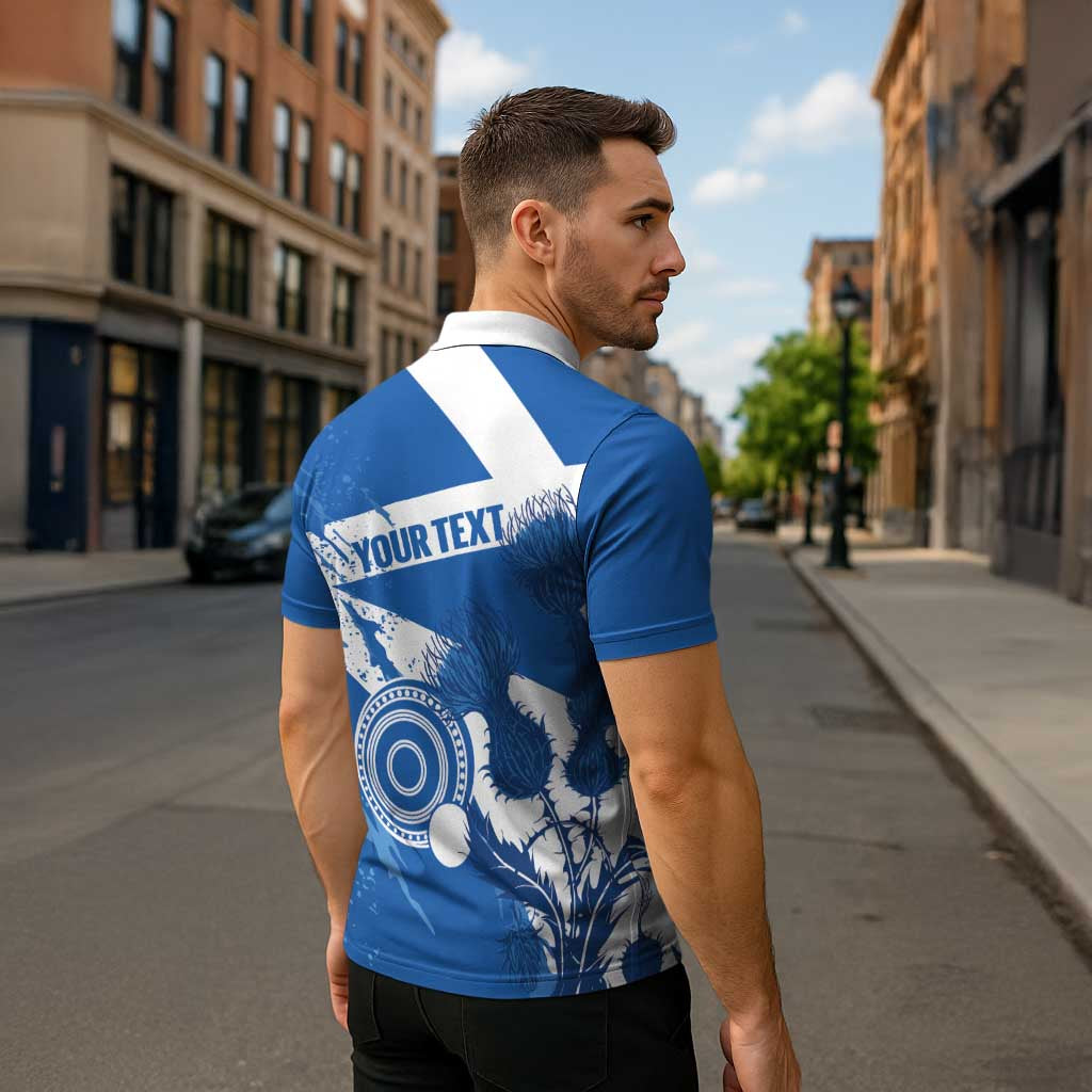 Personalised Scotland Lawn Bowls Zipper Polo Shirt Scottish Thistle Grunge Flag Style - Wonder Print Shop