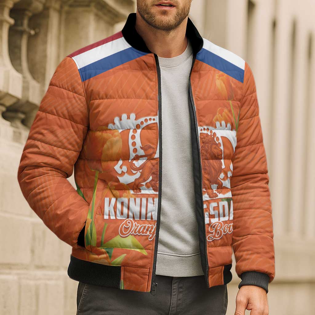 Koningsdag Netherlands King's Day Bomber Puffer Jacket Oranje Boven Holland Tulips