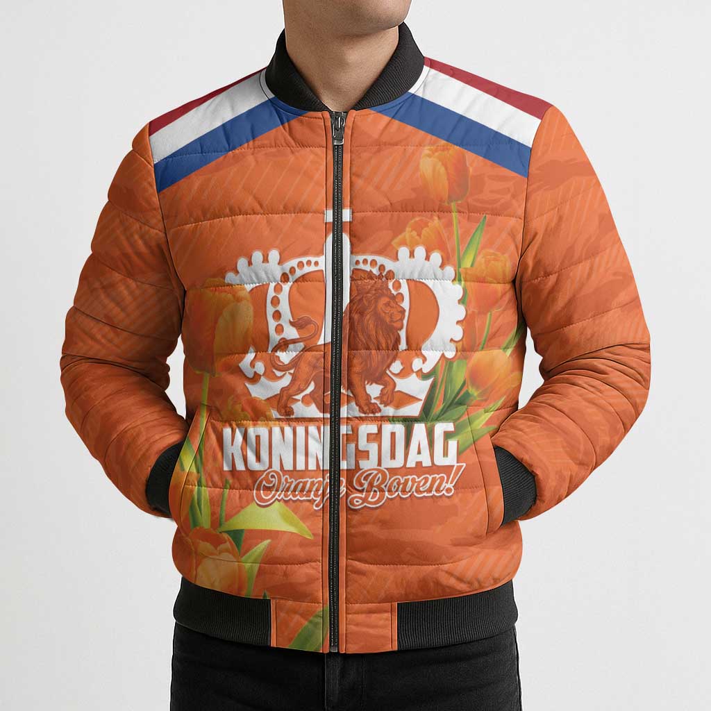 Koningsdag Netherlands King's Day Bomber Puffer Jacket Oranje Boven Holland Tulips