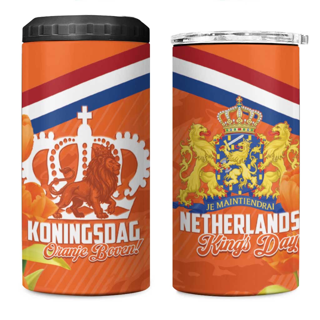 Koningsdag Netherlands King's Day 4 in 1 Can Cooler Tumbler Oranje Boven Holland Tulips