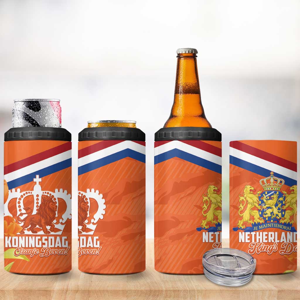 Koningsdag Netherlands King's Day 4 in 1 Can Cooler Tumbler Oranje Boven Holland Tulips