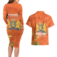 Koningsdag Netherlands King's Day Couples Matching Long Sleeve Bodycon Dress and Hawaiian Shirt Oranje Boven Holland Tulips