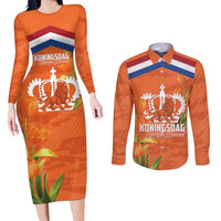 Koningsdag Netherlands King's Day Couples Matching Long Sleeve Bodycon Dress and Long Sleeve Button Shirt Oranje Boven Holland Tulips