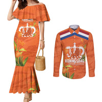 Koningsdag Netherlands King's Day Couples Matching Mermaid Dress and Long Sleeve Button Shirt Oranje Boven Holland Tulips