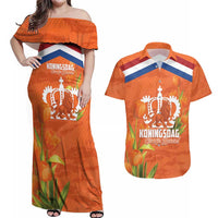 Koningsdag Netherlands King's Day Couples Matching Off Shoulder Maxi Dress and Hawaiian Shirt Oranje Boven Holland Tulips