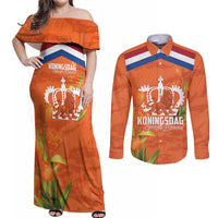 Koningsdag Netherlands King's Day Couples Matching Off Shoulder Maxi Dress and Long Sleeve Button Shirt Oranje Boven Holland Tulips