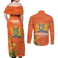Koningsdag Netherlands King's Day Couples Matching Off Shoulder Maxi Dress and Long Sleeve Button Shirt Oranje Boven Holland Tulips