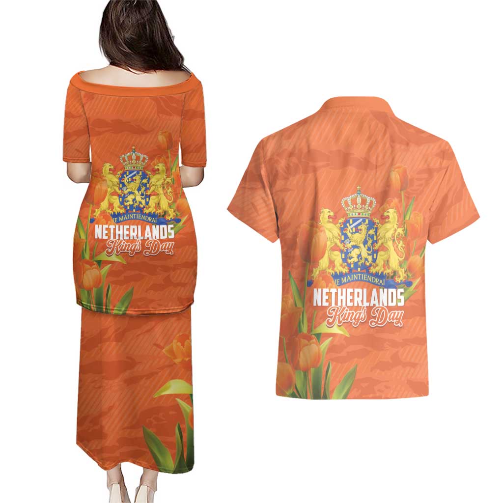 Koningsdag Netherlands King's Day Couples Matching Puletasi and Hawaiian Shirt Oranje Boven Holland Tulips