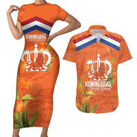Koningsdag Netherlands King's Day Couples Matching Short Sleeve Bodycon Dress and Hawaiian Shirt Oranje Boven Holland Tulips