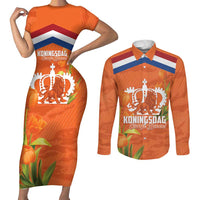 Koningsdag Netherlands King's Day Couples Matching Short Sleeve Bodycon Dress and Long Sleeve Button Shirt Oranje Boven Holland Tulips