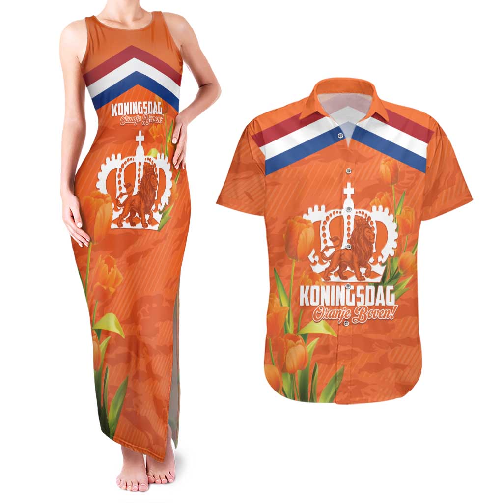 Koningsdag Netherlands King's Day Couples Matching Tank Maxi Dress and Hawaiian Shirt Oranje Boven Holland Tulips