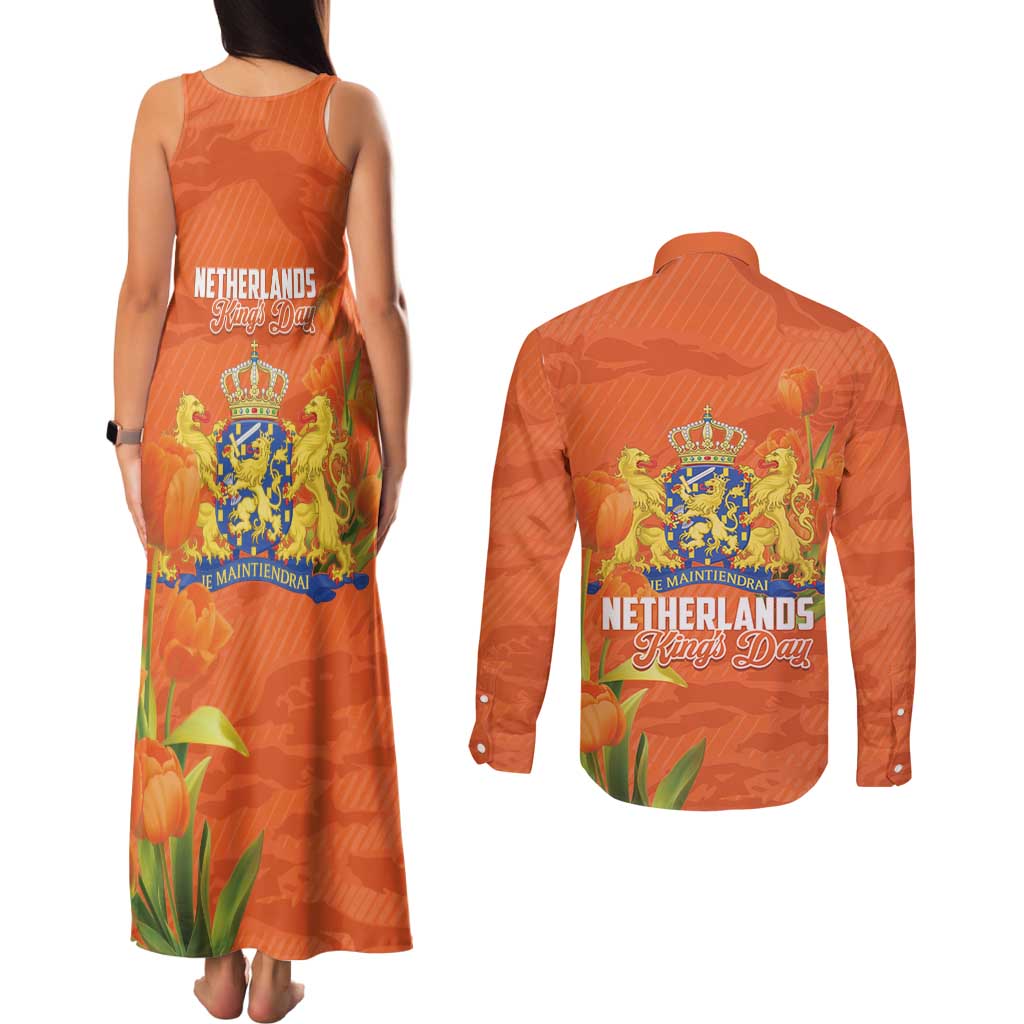 Koningsdag Netherlands King's Day Couples Matching Tank Maxi Dress and Long Sleeve Button Shirt Oranje Boven Holland Tulips