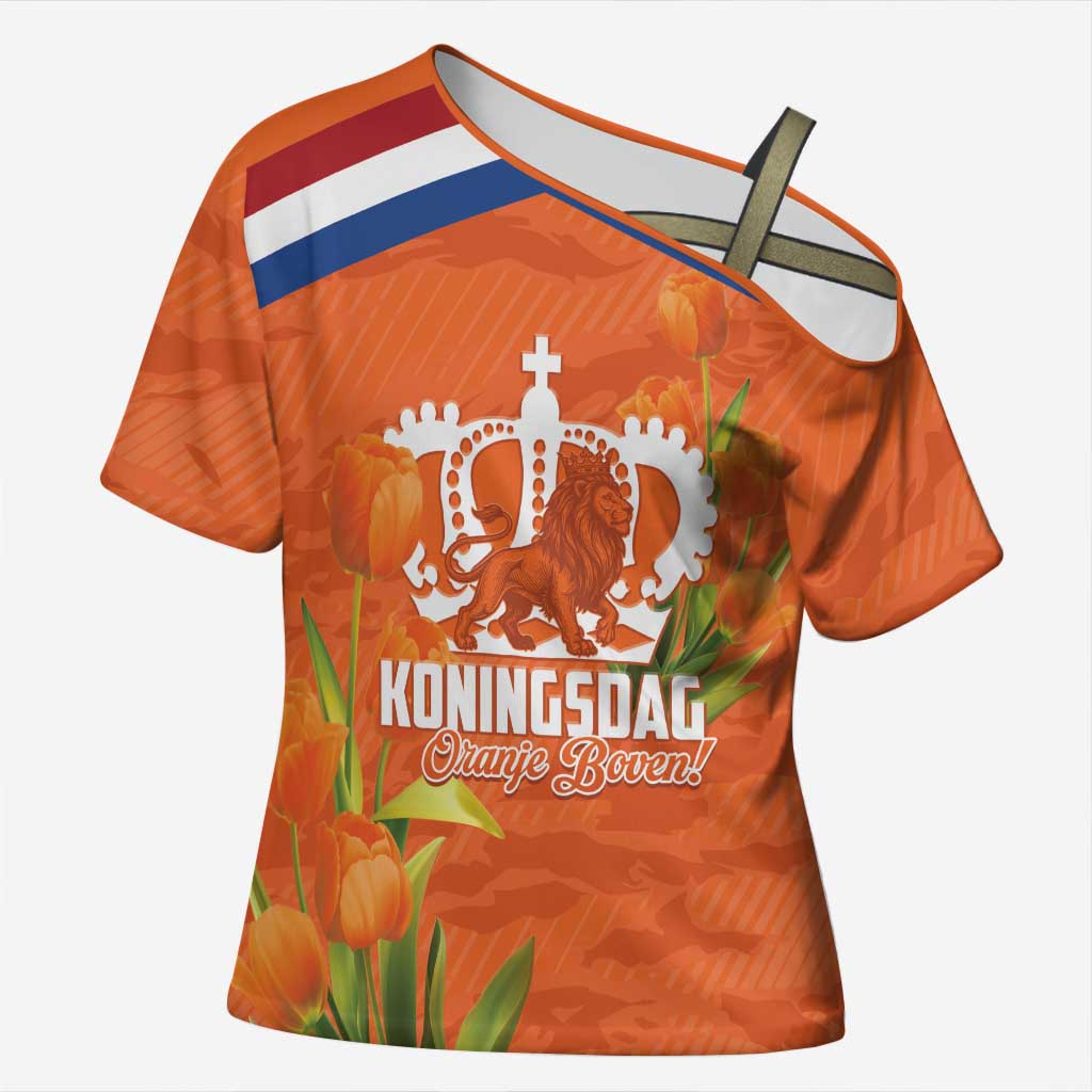 Koningsdag Netherlands King's Day Cross Shoulder Shirt Oranje Boven Holland Tulips