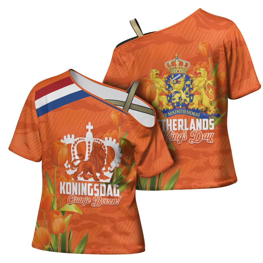Koningsdag Netherlands King's Day Cross Shoulder Shirt Oranje Boven Holland Tulips