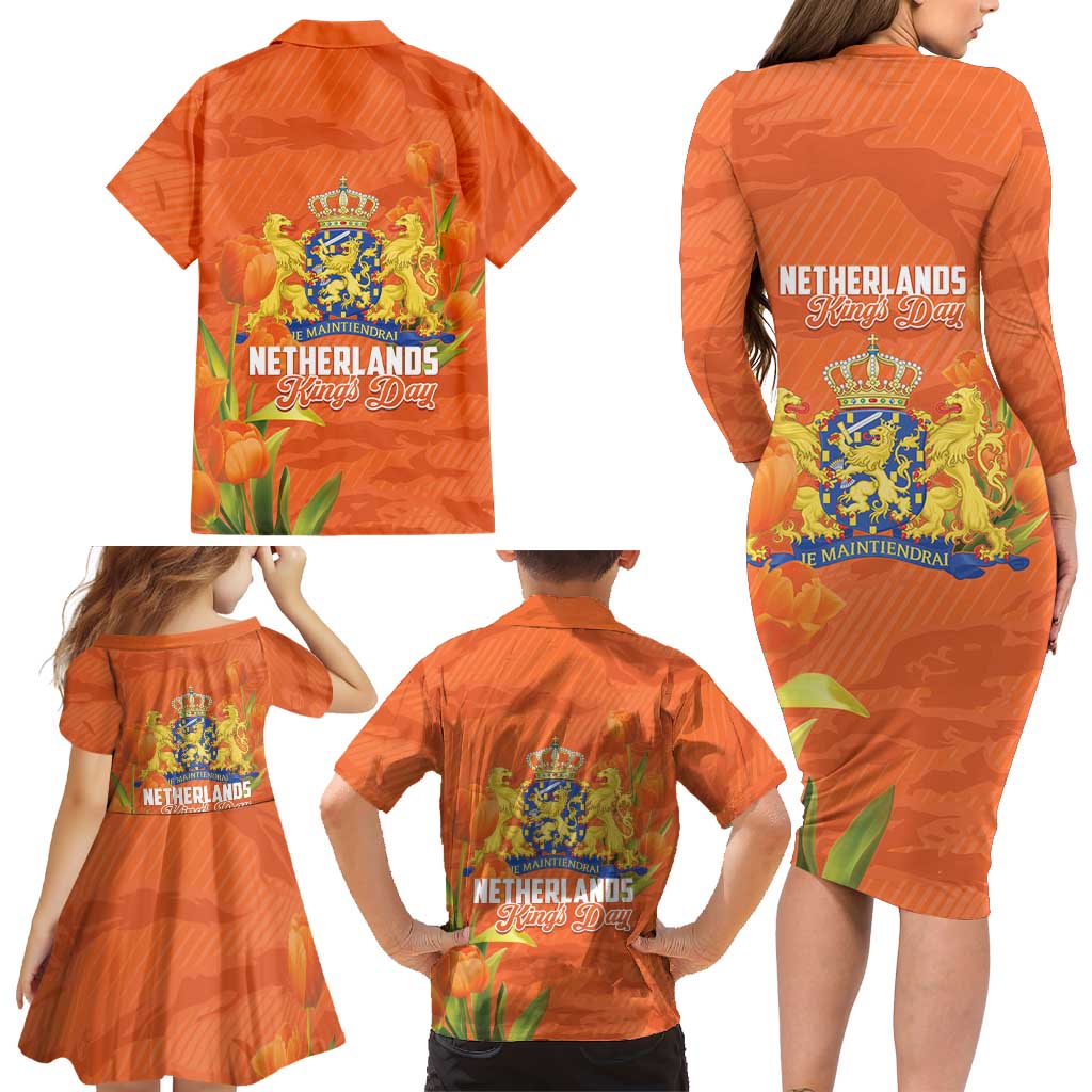 Koningsdag Netherlands King's Day Family Matching Long Sleeve Bodycon Dress and Hawaiian Shirt Oranje Boven Holland Tulips
