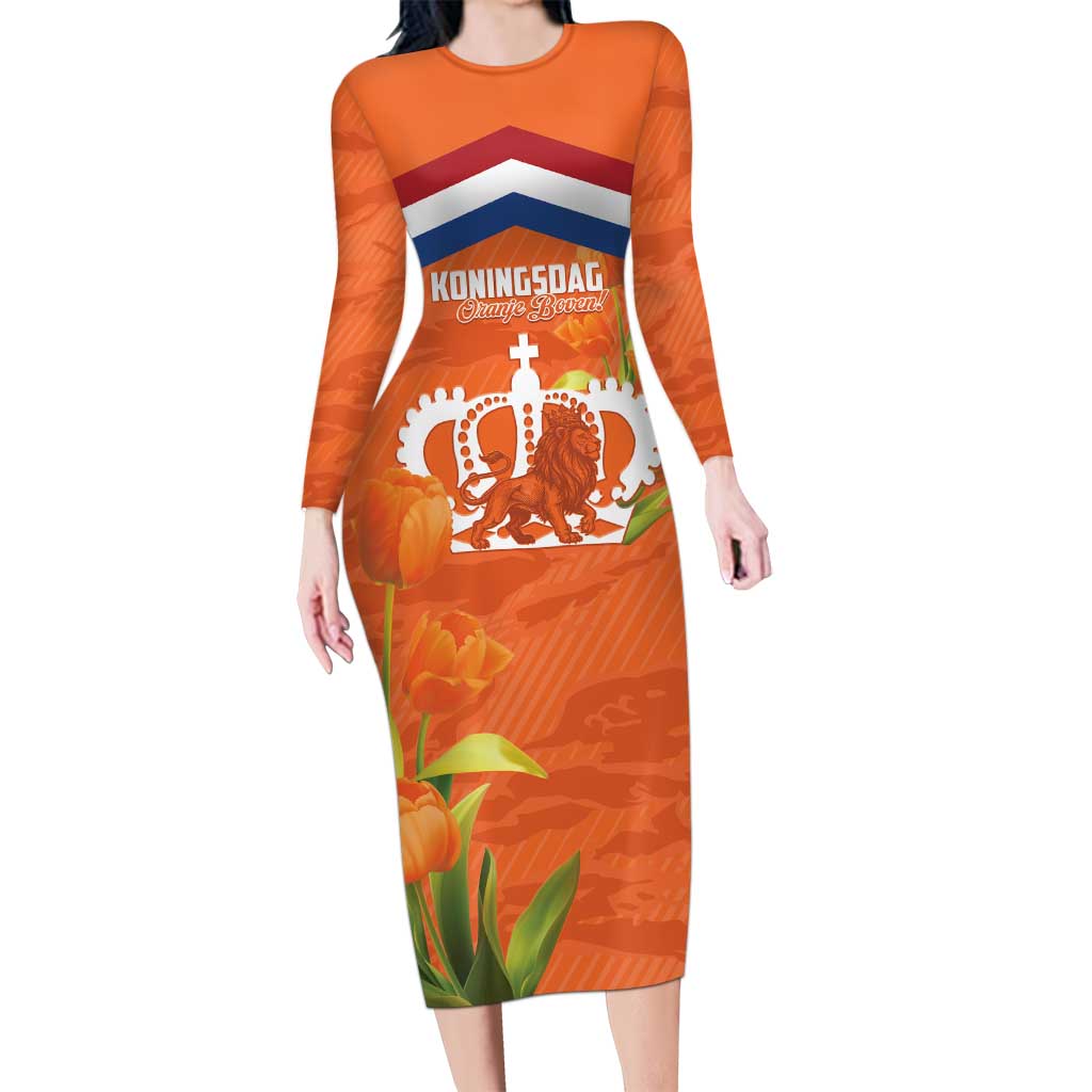 Koningsdag Netherlands King's Day Family Matching Long Sleeve Bodycon Dress and Hawaiian Shirt Oranje Boven Holland Tulips