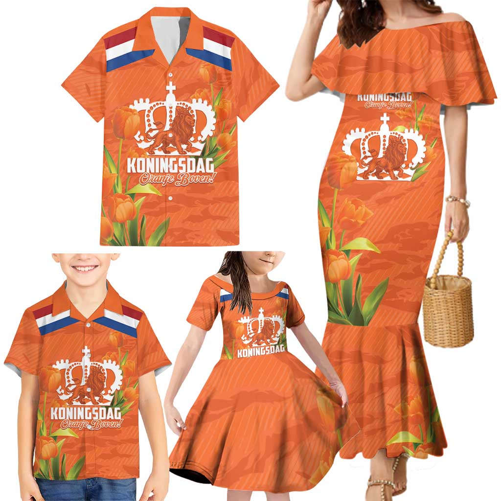 Koningsdag Netherlands King's Day Family Matching Mermaid Dress and Hawaiian Shirt Oranje Boven Holland Tulips