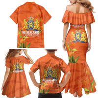 Koningsdag Netherlands King's Day Family Matching Mermaid Dress and Hawaiian Shirt Oranje Boven Holland Tulips