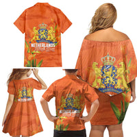 Koningsdag Netherlands King's Day Family Matching Off Shoulder Short Dress and Hawaiian Shirt Oranje Boven Holland Tulips