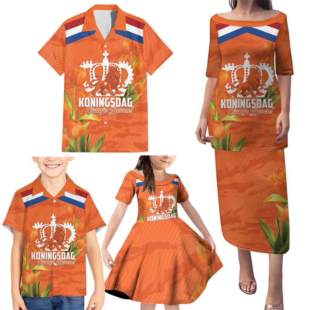Koningsdag Netherlands King's Day Family Matching Puletasi and Hawaiian Shirt Oranje Boven Holland Tulips
