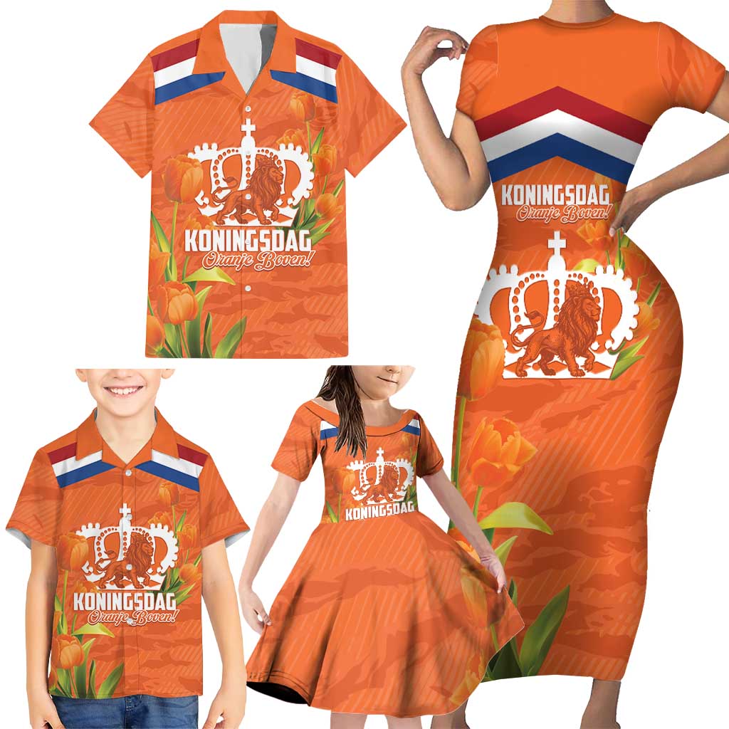 Koningsdag Netherlands King's Day Family Matching Short Sleeve Bodycon Dress and Hawaiian Shirt Oranje Boven Holland Tulips