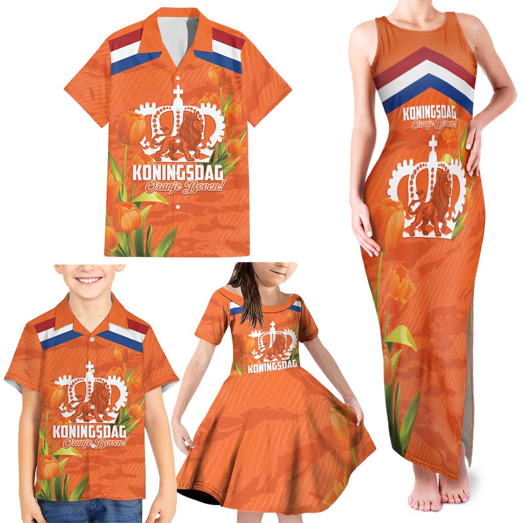 Koningsdag Netherlands King's Day Family Matching Tank Maxi Dress and Hawaiian Shirt Oranje Boven Holland Tulips
