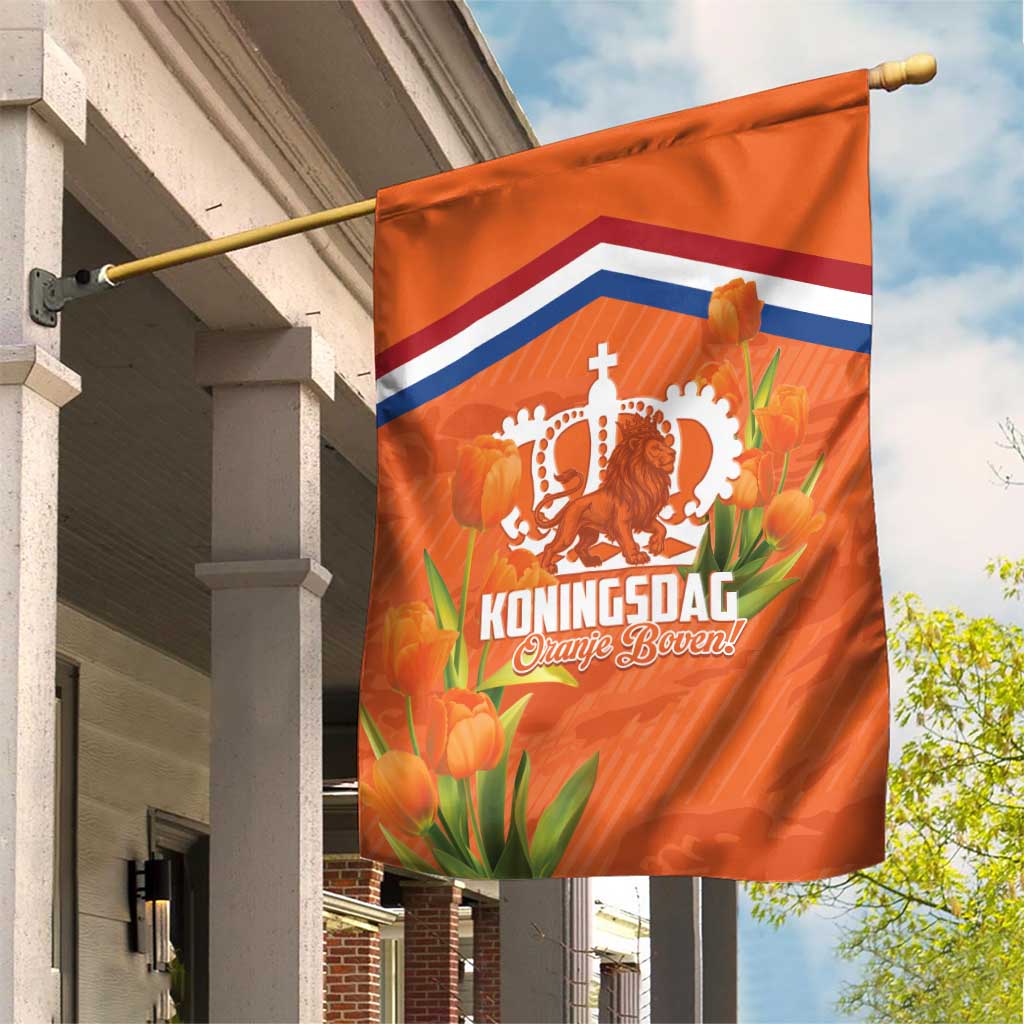 Koningsdag Netherlands King's Day Garden Flag Oranje Boven Holland Tulips