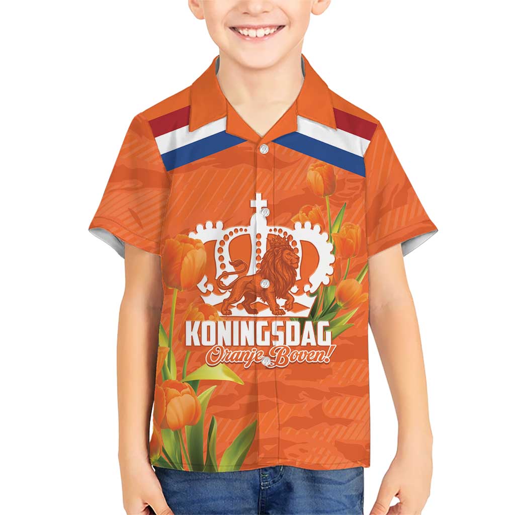 Koningsdag Netherlands King's Day Kid Hawaiian Shirt Oranje Boven Holland Tulips