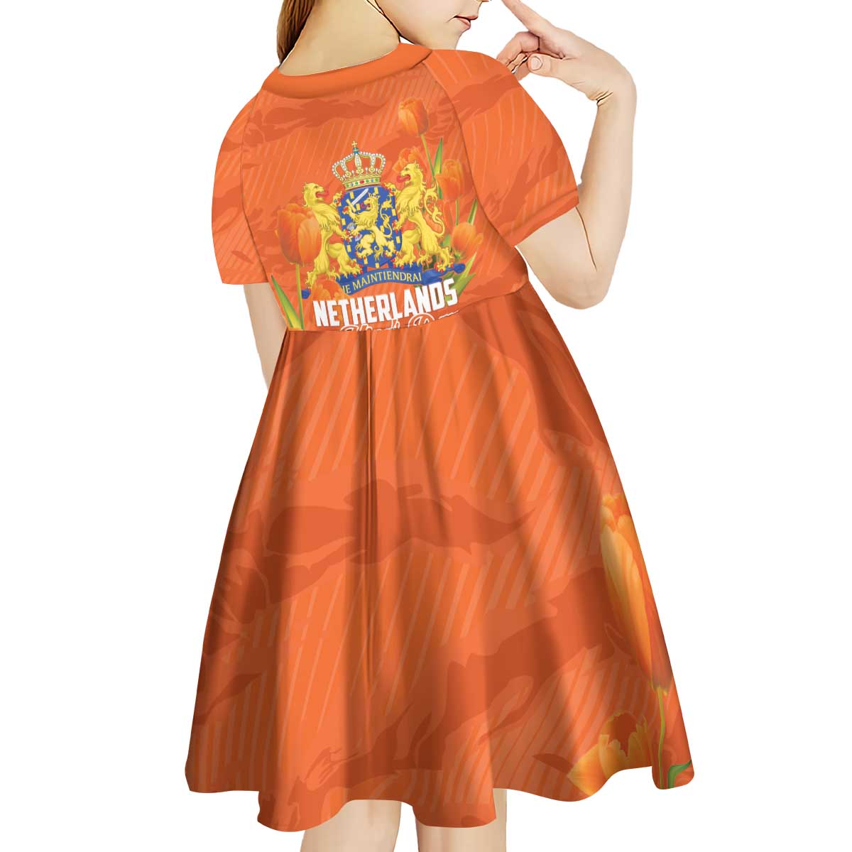 Koningsdag Netherlands King's Day Kid Short Sleeve Dress Oranje Boven Holland Tulips
