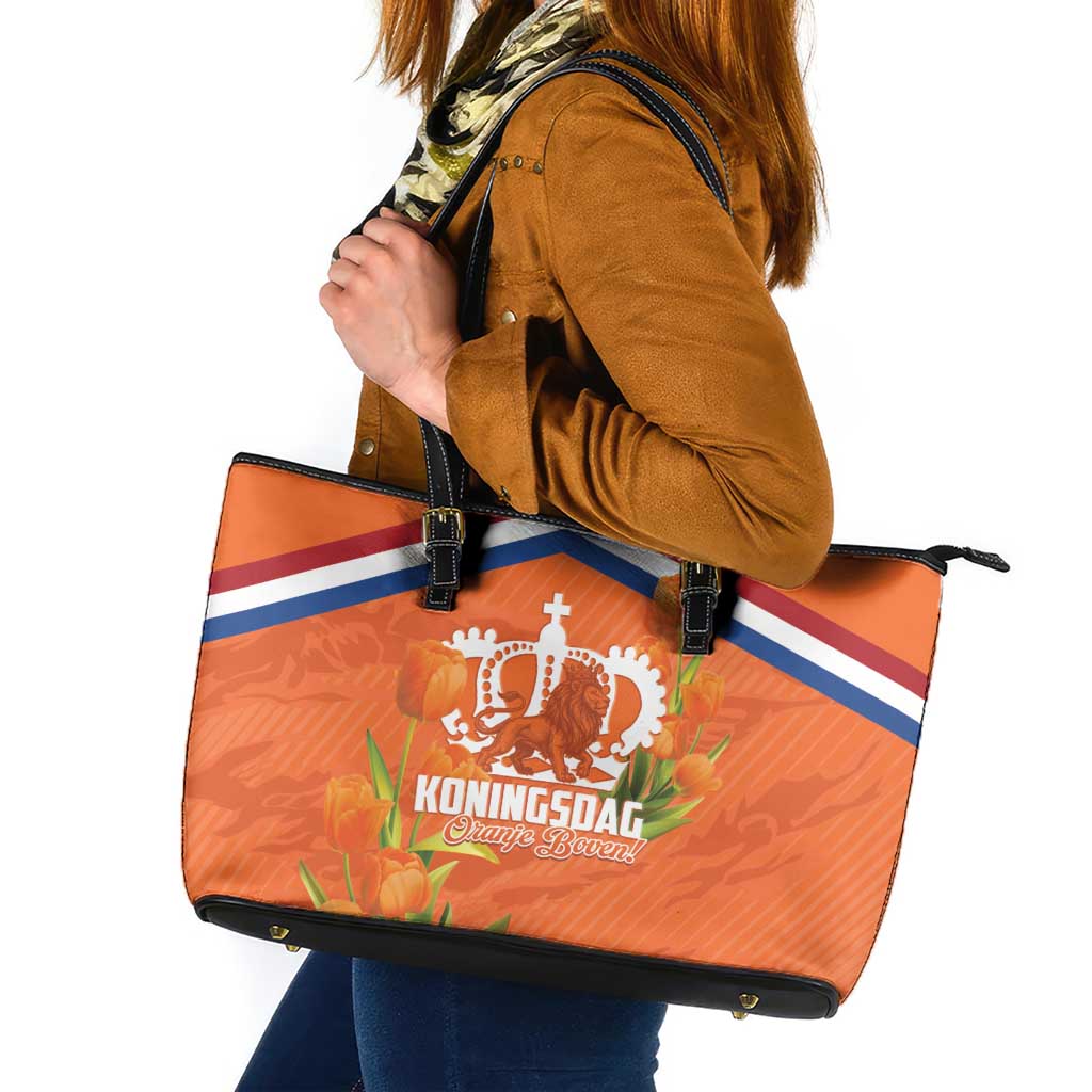 Koningsdag Netherlands King's Day Leather Tote Bag Oranje Boven Holland Tulips