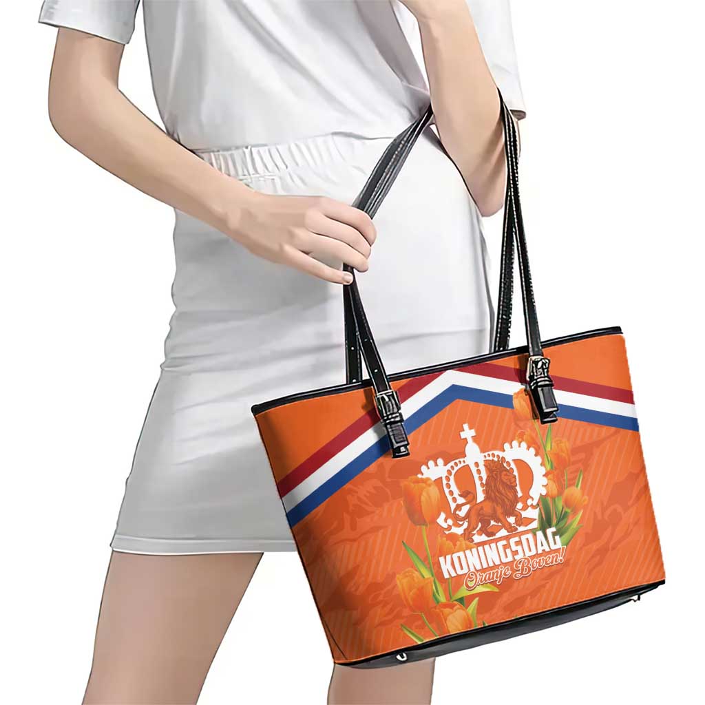 Koningsdag Netherlands King's Day Leather Tote Bag Oranje Boven Holland Tulips