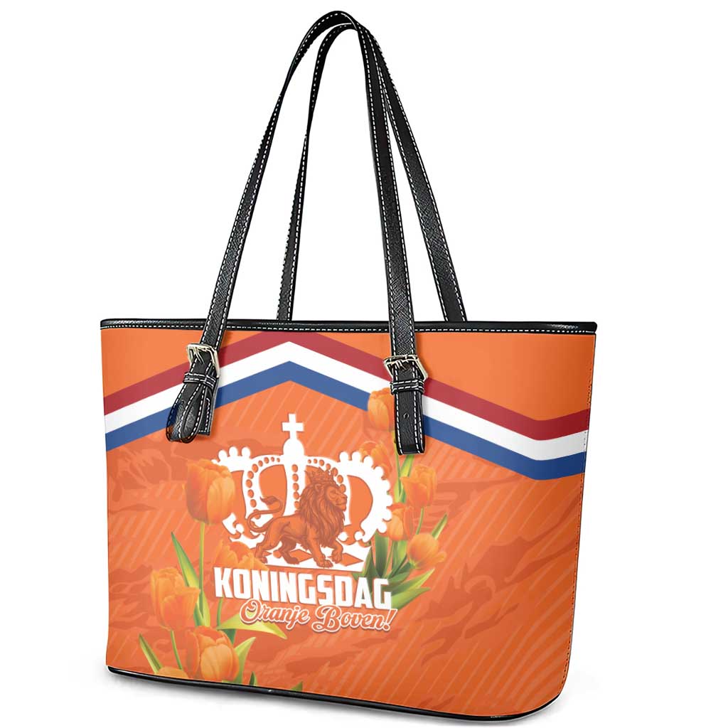 Koningsdag Netherlands King's Day Leather Tote Bag Oranje Boven Holland Tulips
