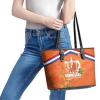 Koningsdag Netherlands King's Day Leather Tote Bag Oranje Boven Holland Tulips