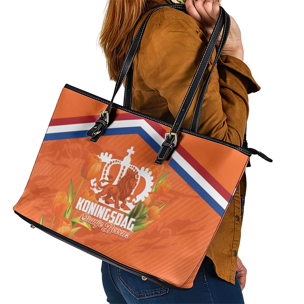 Koningsdag Netherlands King's Day Leather Tote Bag Oranje Boven Holland Tulips