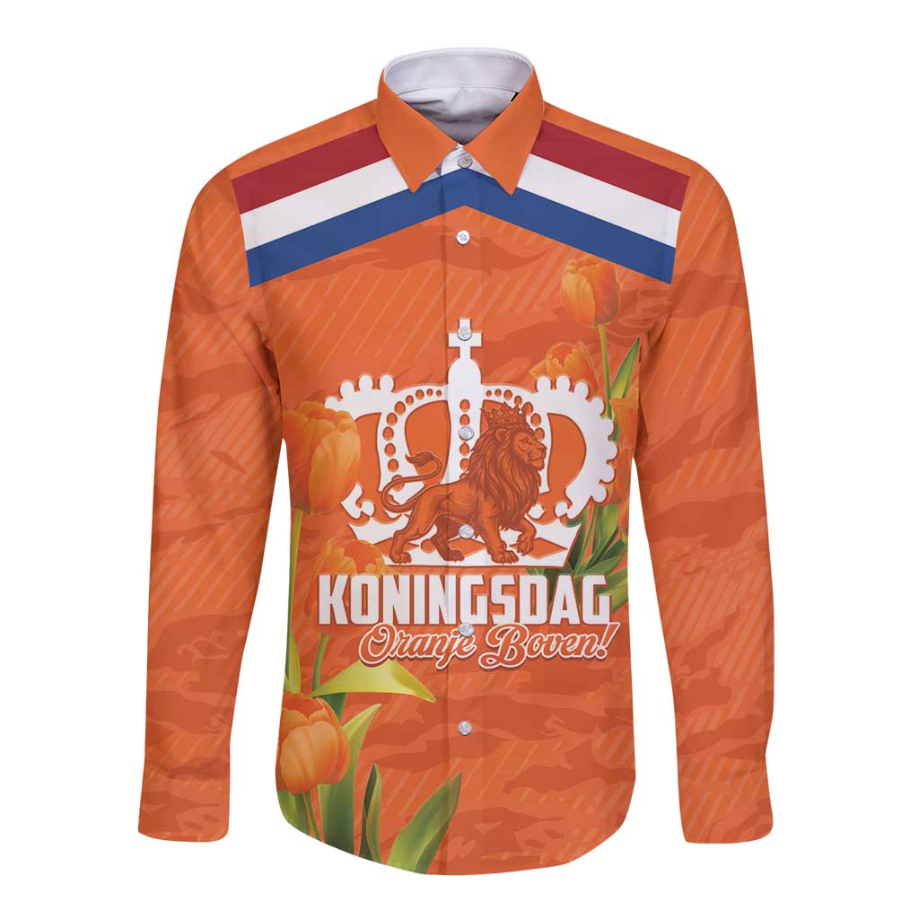 Koningsdag Netherlands King's Day Long Sleeve Button Shirt Oranje Boven Holland Tulips