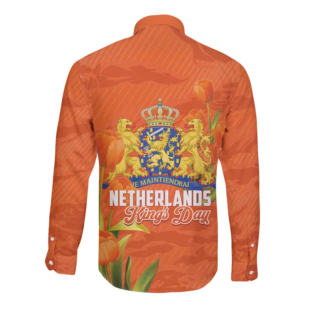 Koningsdag Netherlands King's Day Long Sleeve Button Shirt Oranje Boven Holland Tulips