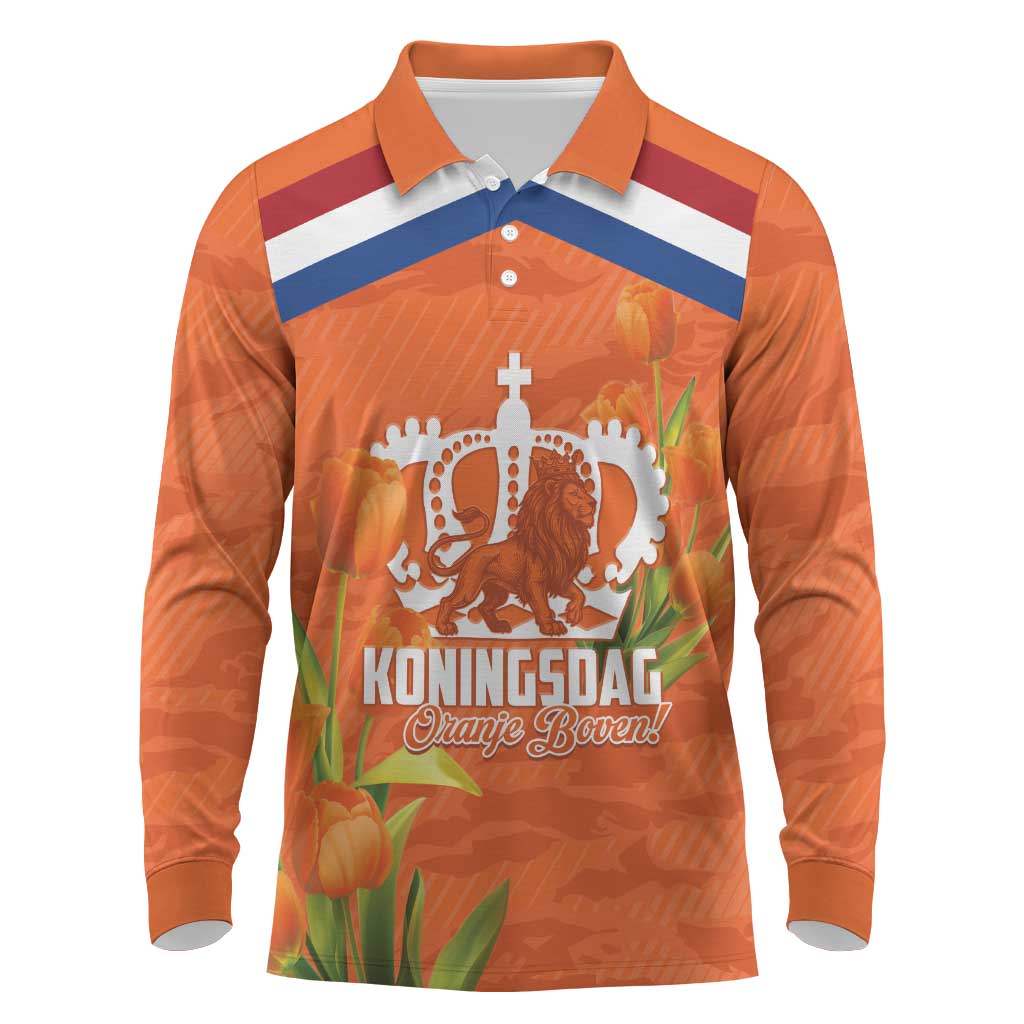 Koningsdag Netherlands King's Day Long Sleeve Polo Shirt Oranje Boven Holland Tulips