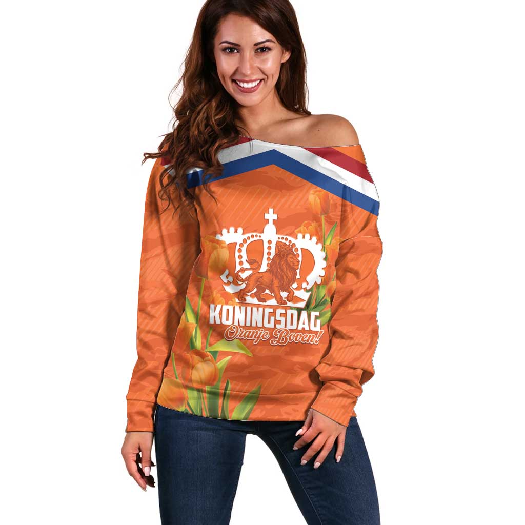 Koningsdag Netherlands King's Day Off Shoulder Sweater Oranje Boven Holland Tulips