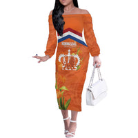 Koningsdag Netherlands King's Day Off The Shoulder Long Sleeve Dress Oranje Boven Holland Tulips