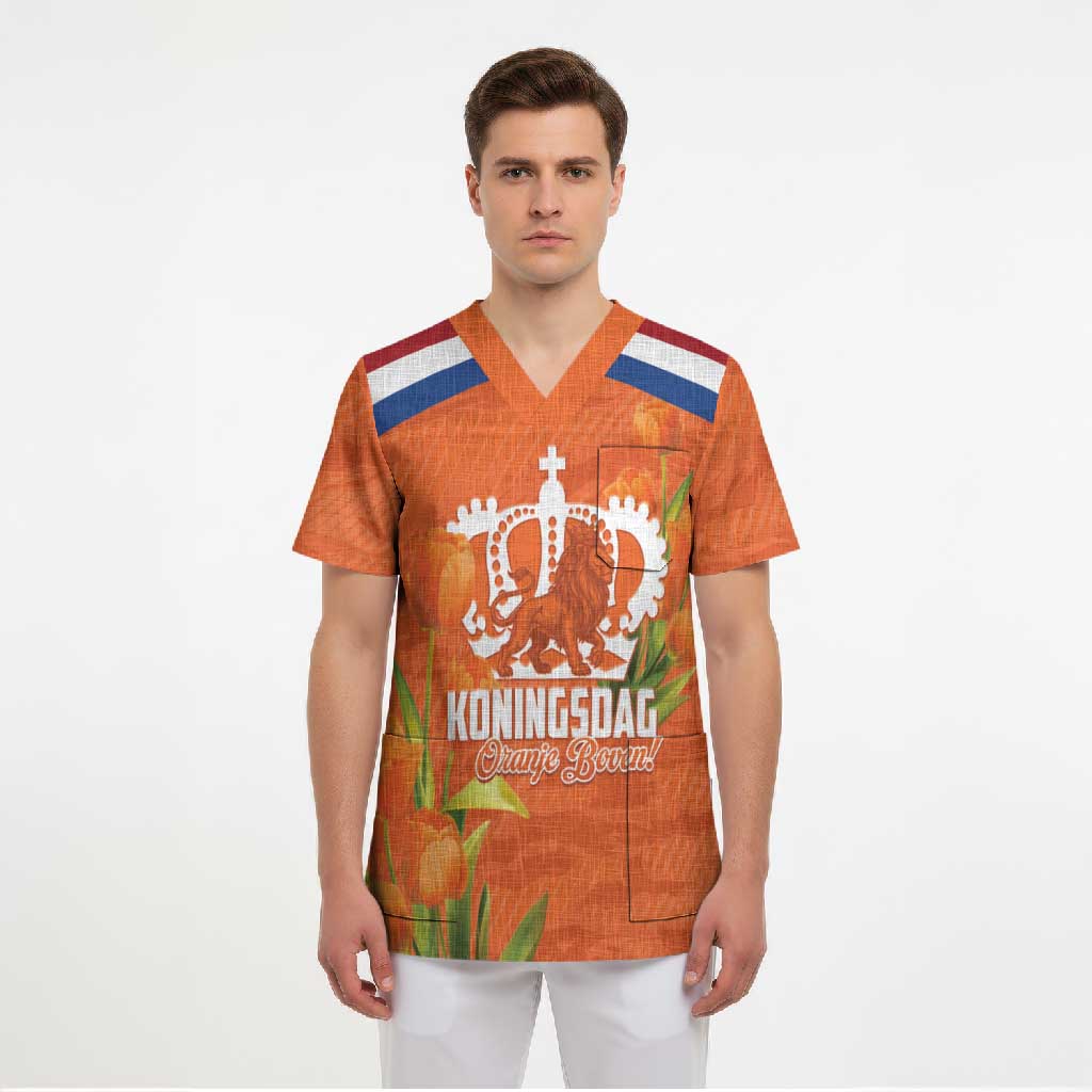 Koningsdag Netherlands King's Day Scrub Top Oranje Boven Holland Tulips