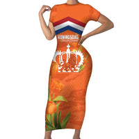 Koningsdag Netherlands King's Day Short Sleeve Bodycon Dress Oranje Boven Holland Tulips