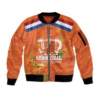 Koningsdag Netherlands King's Day Sleeve Zip Bomber Jacket Oranje Boven Holland Tulips